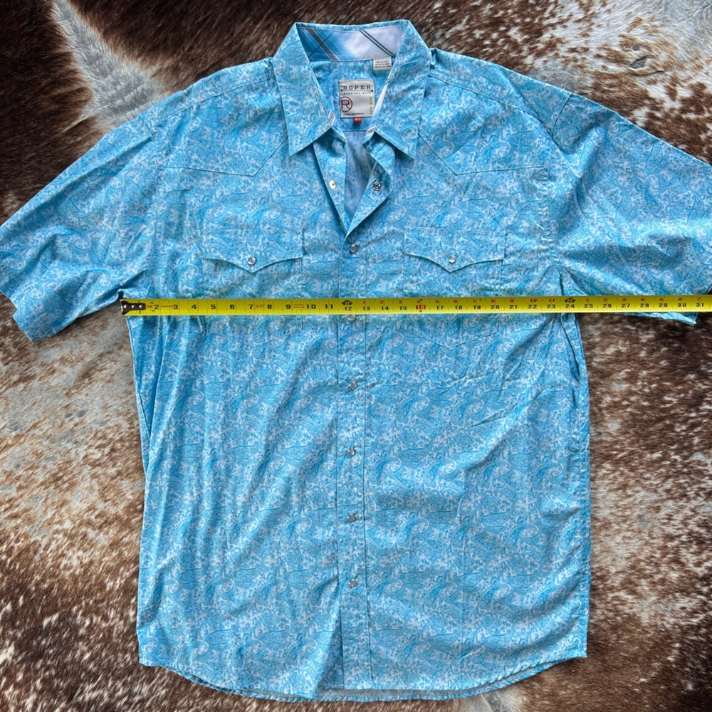 Roper Men's Paisley Short Sleeve - Light Blue XLT